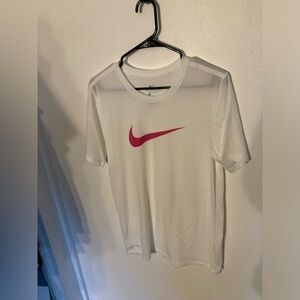 4/$25 Nike tee athletic cut shirt white with pink Nike logo in size small
